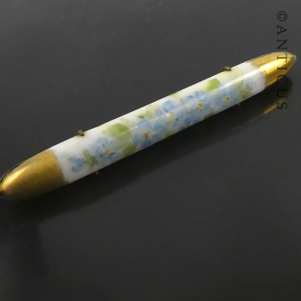 Old Limoges Porcelain Bar Brooch, Hand Painted.