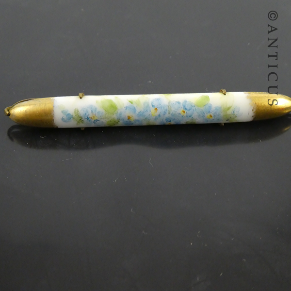 Old Limoges Porcelain Bar Brooch, Hand Painted.