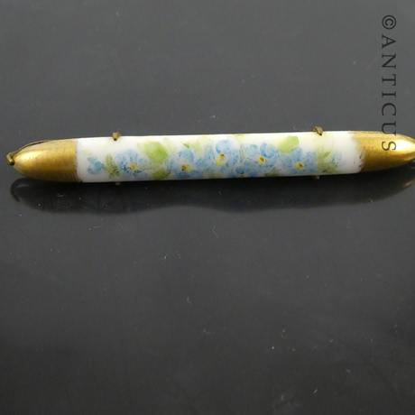 Old Limoges Porcelain Bar Brooch, Hand Painted.