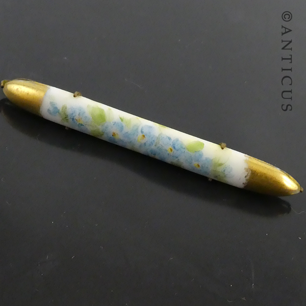 Old Limoges Porcelain Bar Brooch, Hand Painted.