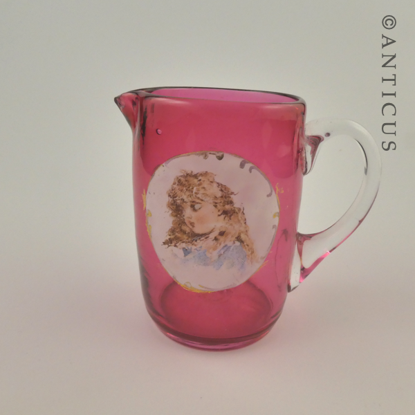 Cranberry Glass Cream & Sugar, Children Picts.