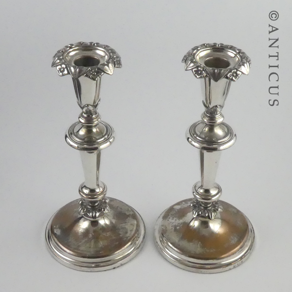 Pair Georgian Old Sheffield Plate Candlesticks.