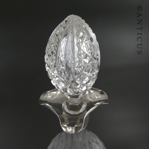 Large Heavy Crystal Decanter with Silver Neck.