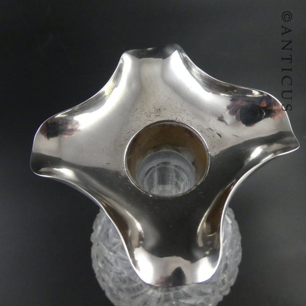 Large Heavy Crystal Decanter with Silver Neck.