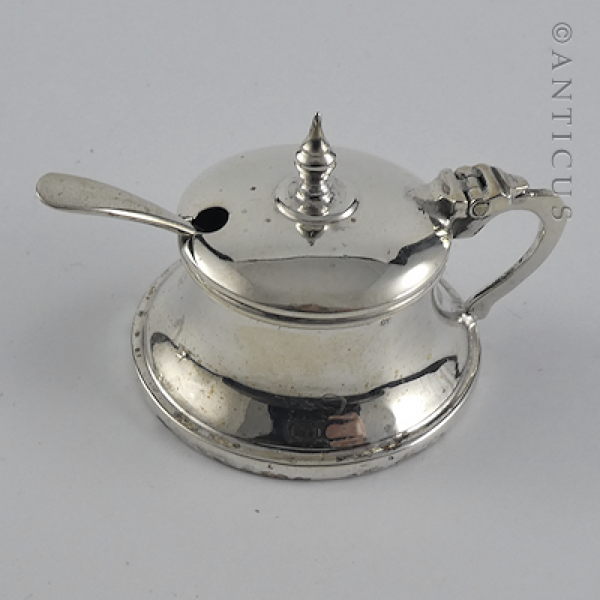 Pair Small Silver Mustard Pots, Arts & Crafts Style.