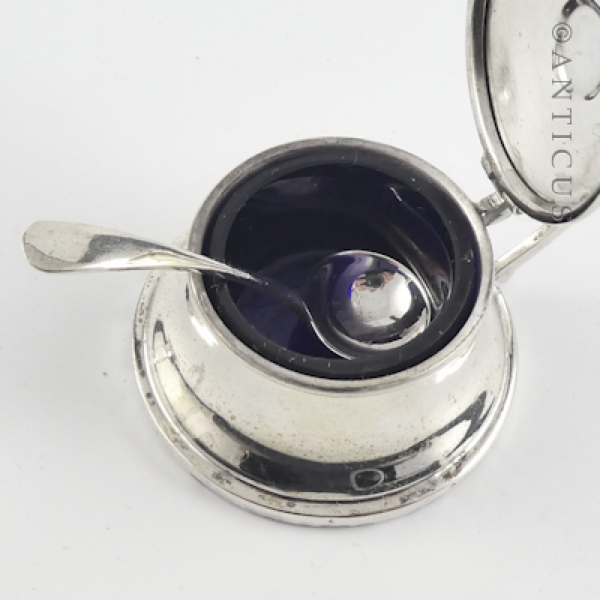 Pair Small Silver Mustard Pots, Arts & Crafts Style.