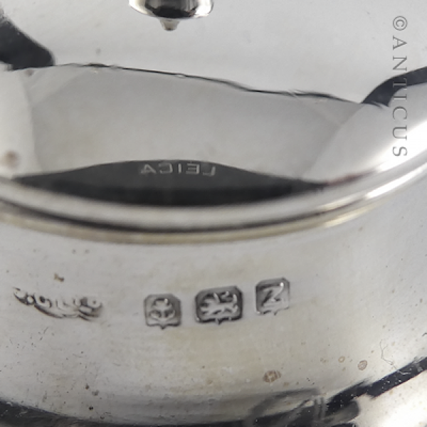 Pair Small Silver Mustard Pots, Arts & Crafts Style.