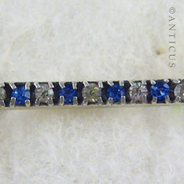 Wide Faux Sapphire and Faux Diamond Bar Brooch.
