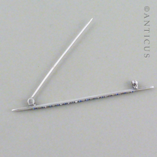 Wide Faux Sapphire and Faux Diamond Bar Brooch.