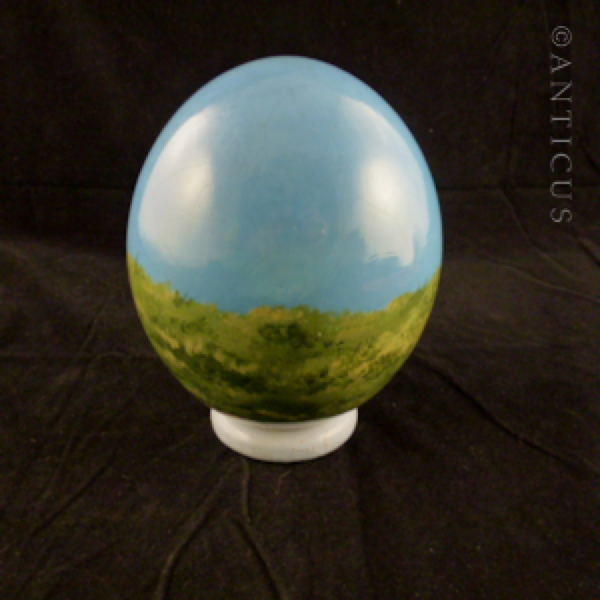 Vintage Ostrich Egg with Print of Lion.