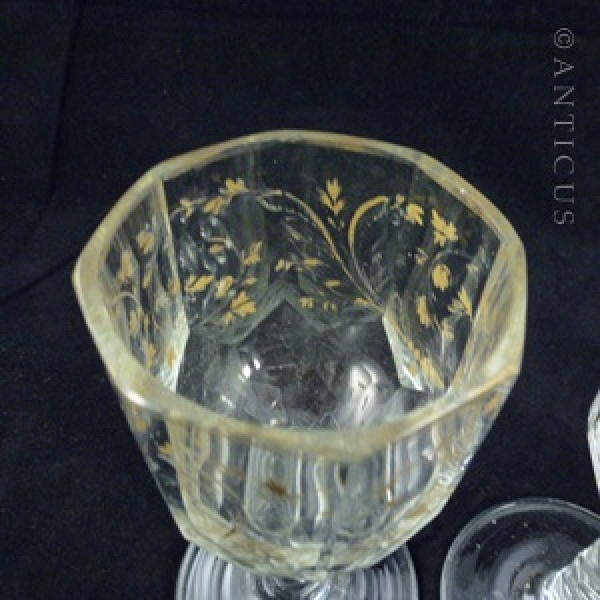 Pair George III period Cordial Glasses, Gilt Decoration.