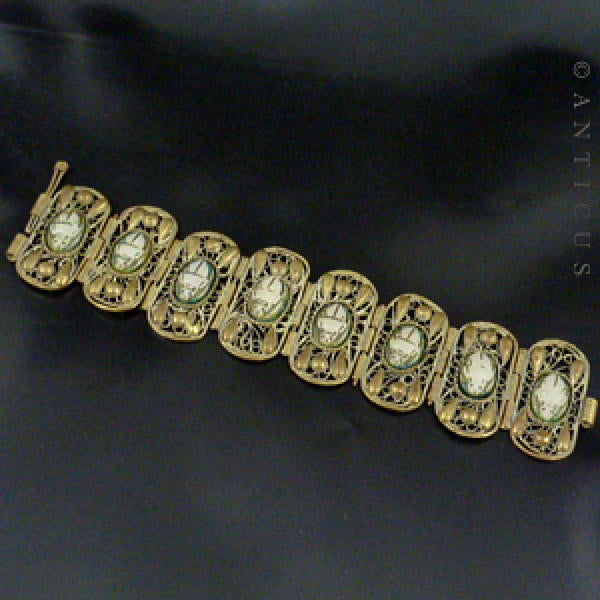 Vintage Gilt Metal and Scarab Bracelet.
