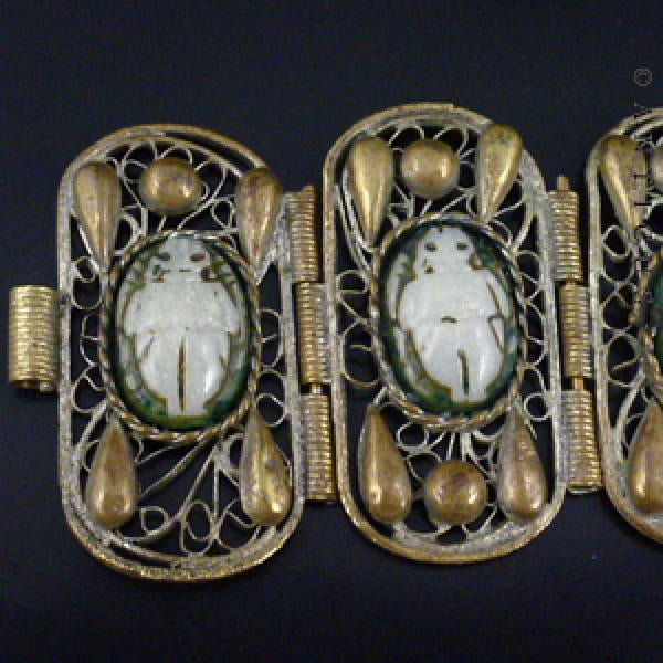Vintage Gilt Metal and Scarab Bracelet.