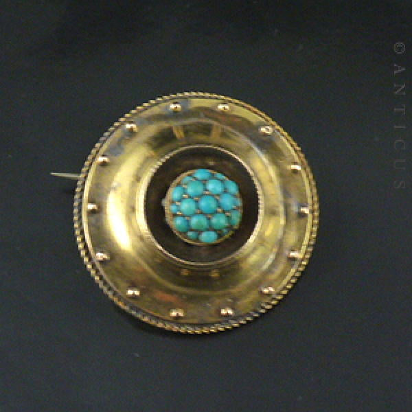 Victorian Gold and Turquoise Target Brooch.