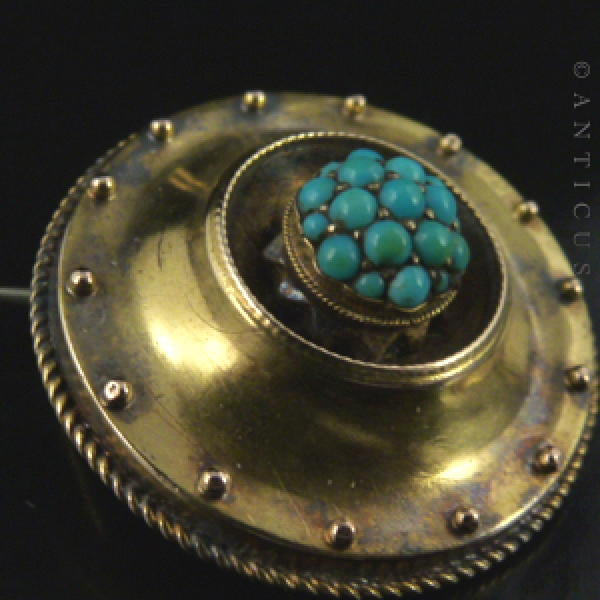 Victorian Gold and Turquoise Target Brooch.