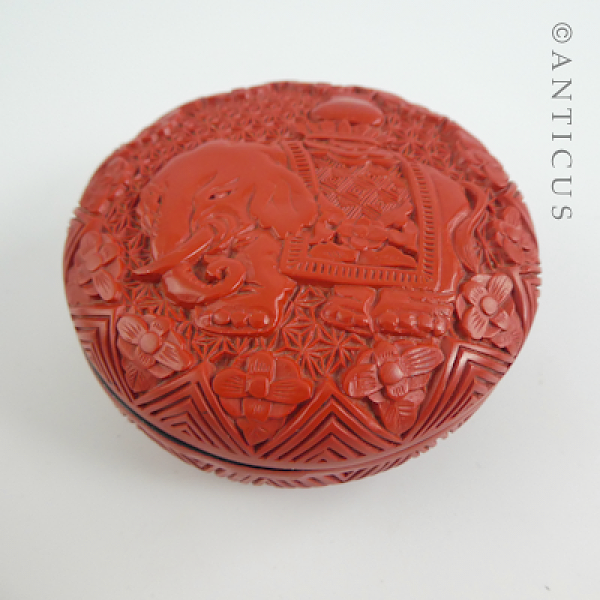 Cinnabar Lacquer Elephant Trinket Box.