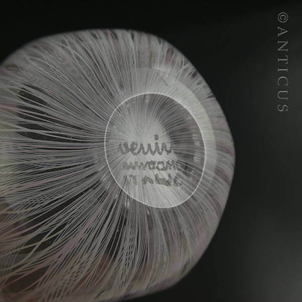 Venetian Latticino Glass Signed Hankerchief Vase.