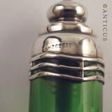 Art Nouveau Silver, Green Glass Smelling Salts Bottle.