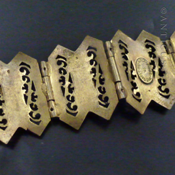 1930s Czech Gilt Metal and Glass Panel Bracelet.