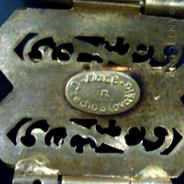 1930s Czech Gilt Metal and Glass Panel Bracelet.