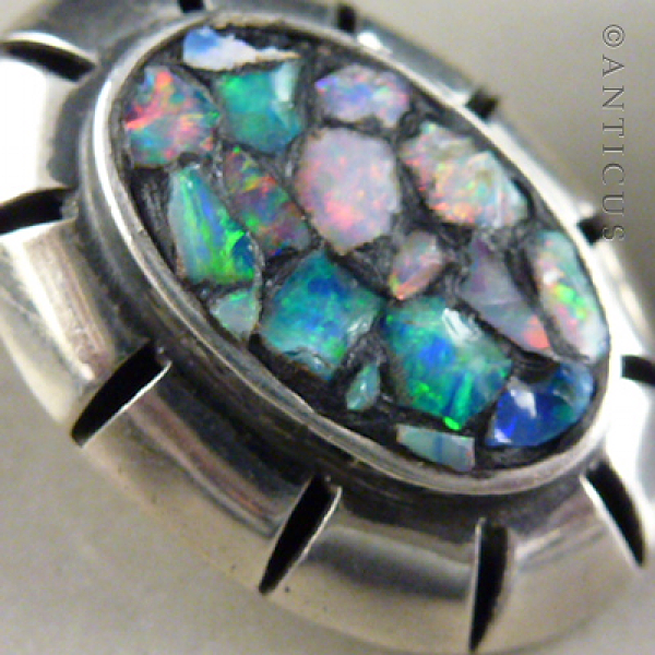 Sterling Silver and Opal Chip Earrings, Clips.