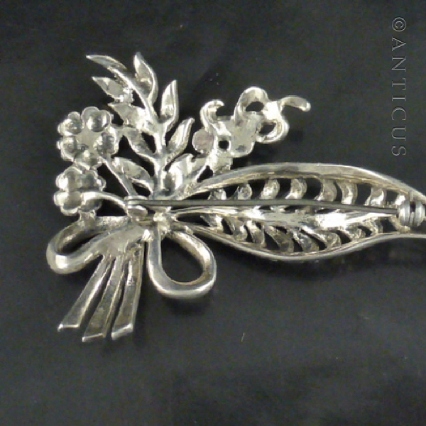 Silver and Marcasite Ribbon and Flowers Brooch.