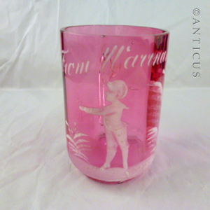 Unusual Mary Gregory Cranberry Glass Mug, Warrnambool.