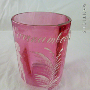 Unusual Mary Gregory Cranberry Glass Mug, Warrnambool.