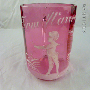 Unusual Mary Gregory Cranberry Glass Mug, Warrnambool.