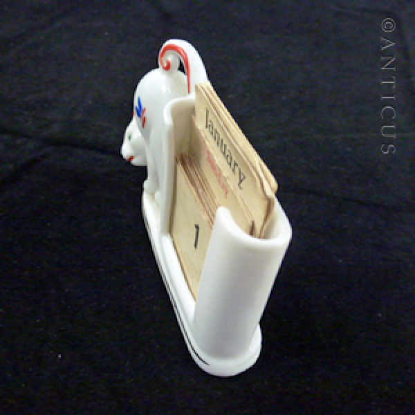 Art Deco Porcelain Perpetual Calendar, Cat Decoration.