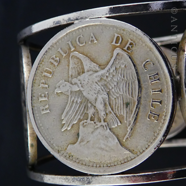 Old Chilean Silver Coin Napkin Ring.
