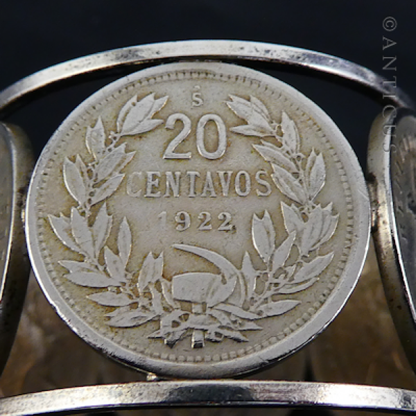 Old Chilean Silver Coin Napkin Ring.