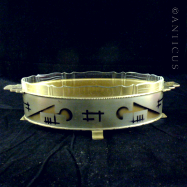 German Metal Art Deco Open Table Vase, Glass Insert.