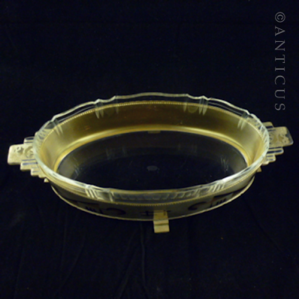 German Metal Art Deco Open Table Vase, Glass Insert.