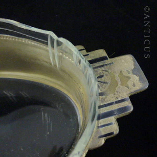 German Metal Art Deco Open Table Vase, Glass Insert.