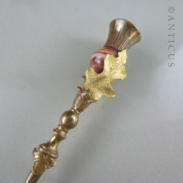 Novelty Victorian Scots Agate and Gilt Button Hook.