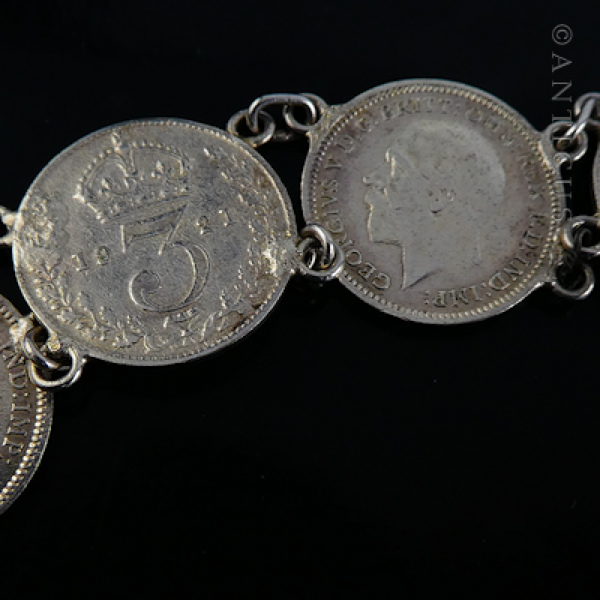 Coin Bracelet, English Threepence Coins.