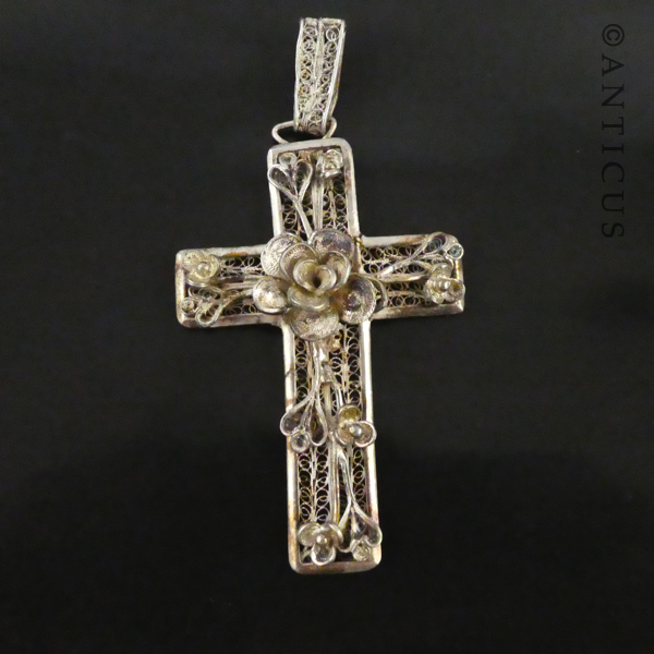 Filigree Silver Antique Cross Pendant.