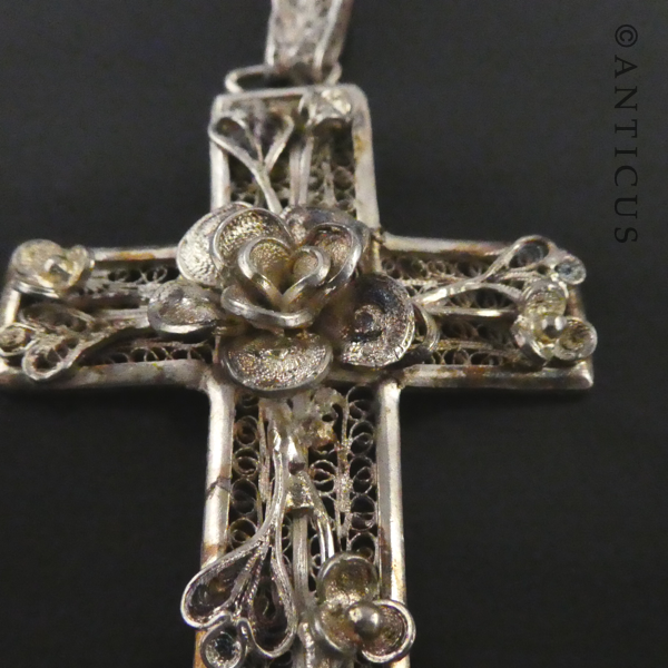 Filigree Silver Antique Cross Pendant.