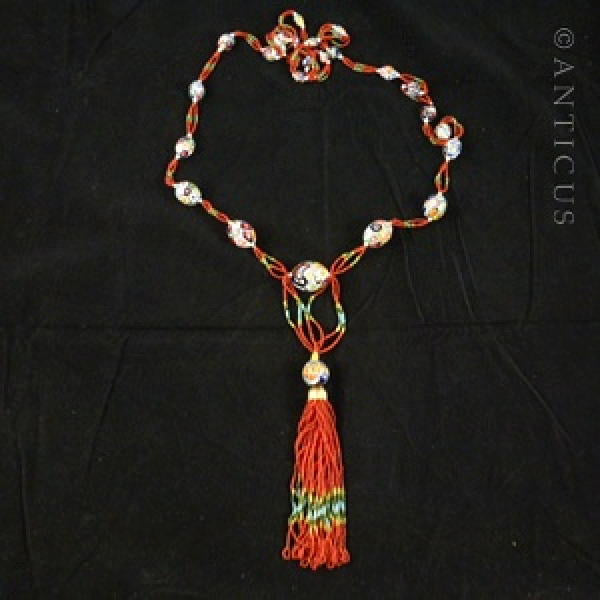 Very Long Flapper Necklace, Venetian Glass Beads and Tassel.