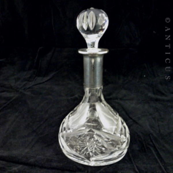 Silver and Cut Glass Large Scent Bottle.