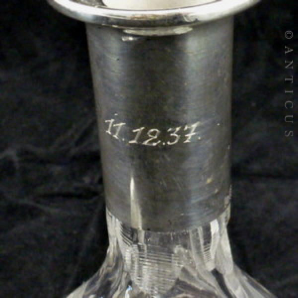 Silver and Cut Glass Large Scent Bottle.