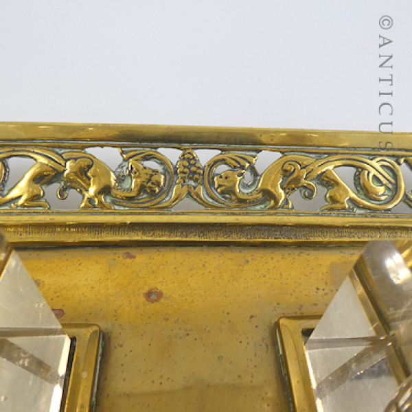 Antique Brass Ink Stand, with Twin Ink Bottles.