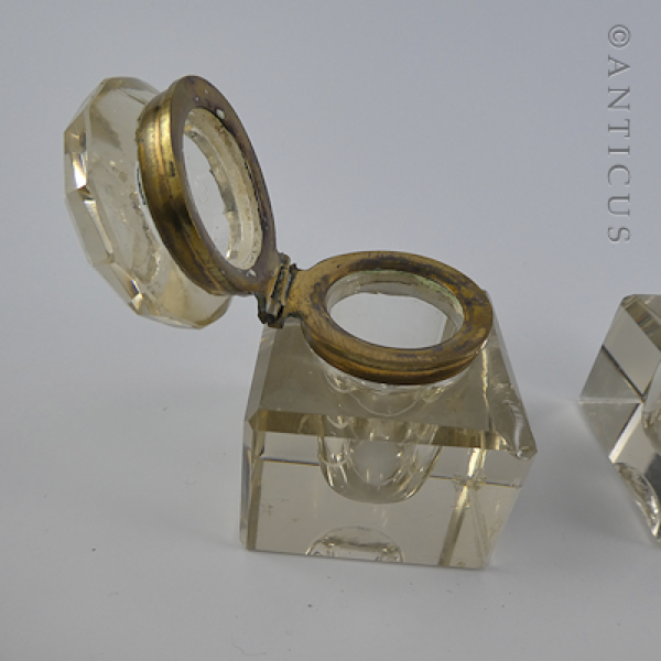 Antique Brass Ink Stand, with Twin Ink Bottles.