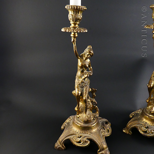 Pair of Cast Brass Figural Lamp Bases.
