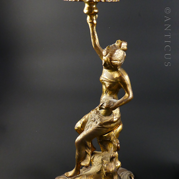 Pair of Cast Brass Figural Lamp Bases.