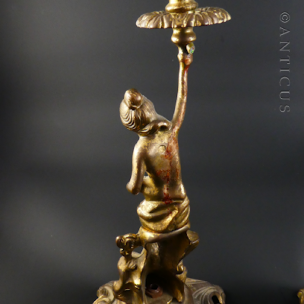 Pair of Cast Brass Figural Lamp Bases.