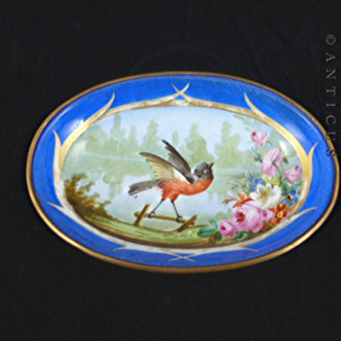 Victorian Hand Painted Dish with Robin and Lake.