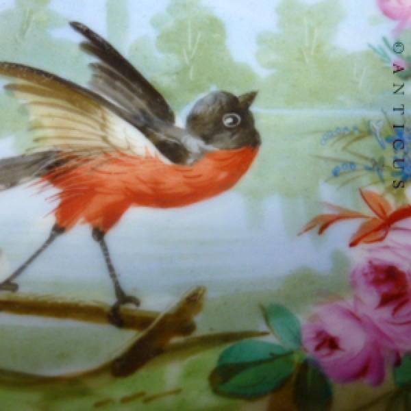 Victorian Hand Painted Dish with Robin and Lake.