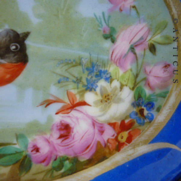 Victorian Hand Painted Dish with Robin and Lake.